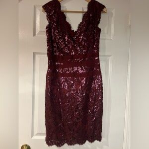 Tadashi Shoji Deep Red Lace Mini Dress